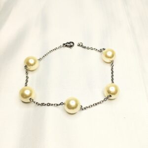 Pulseira de Aço Inox 5 Pérolas