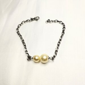 Pulseira de Aço Inox 2 Pérolas